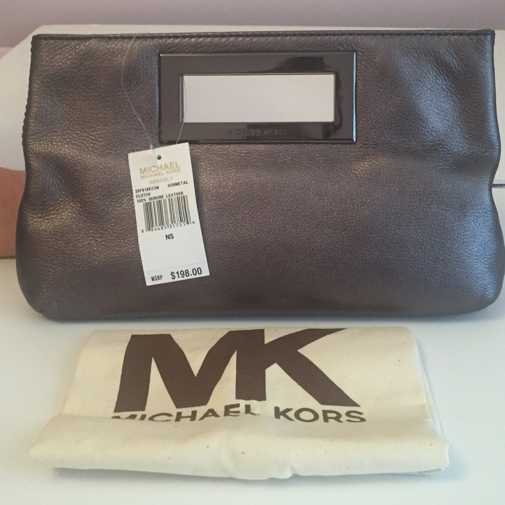 Michael Kors Gunmetal Clutch with Silver Handles